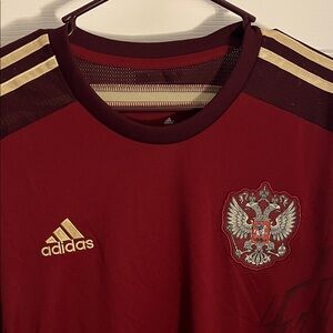 Adidas Burgundy Soccer Shirt with Gold Stripes